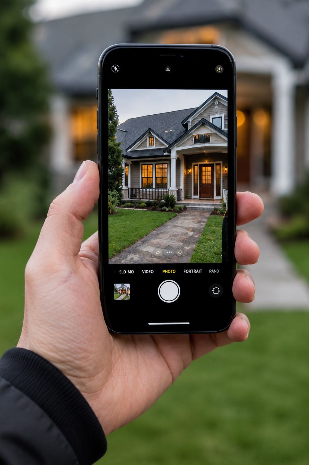 Phone held vertically for AI HomeLens photos
